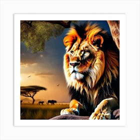 Lion In The Savannah 4 Art Print