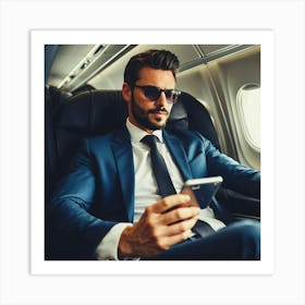 Businessman On Airplane Art Print