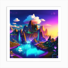 Landscape With Mountains And Water Art Print