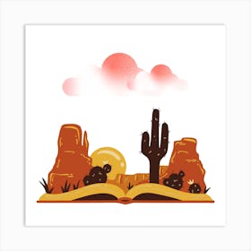 Open Book With Cactus Art Print