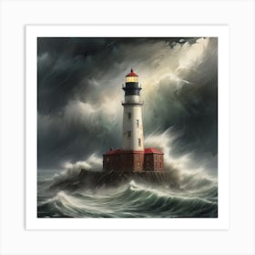 Lighthouse In The Storm Art Print