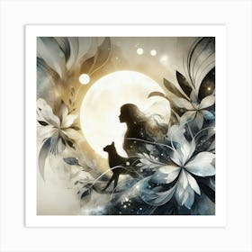 Cat silhouette in the moonlight 3 Art Print