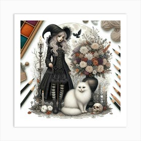 Witch And Cat Art Print