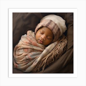 Newborn Baby Sleeping In A Blanket Art Print