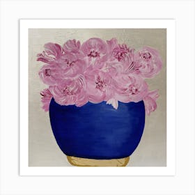 Peonies In A Blue Vase Art Print