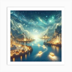 Fantasy City At Night Art Print