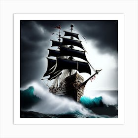 Pirate Ship In Stormy Sea Art Print