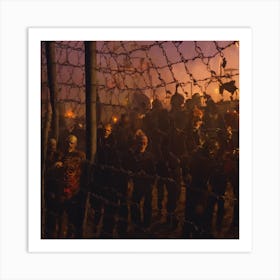 Zombies In A Barbed Wire Fence Art Print