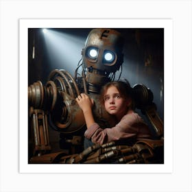 Girl With A Robot Art Print