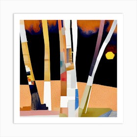 Moon Behind The Trees Collage Art Print