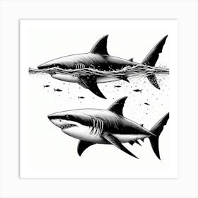 Line Art shark Art Print