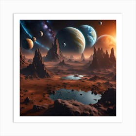 Prehistoric Earth with Planets and Galaxies Art Print