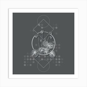 Vintage Shore Cyclamen Flower Botanical with Line Motif and Dot Pattern in Ghost Gray n.0212 Art Print