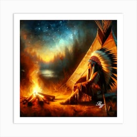 Native American Woman By The Campfire Copy Art Print