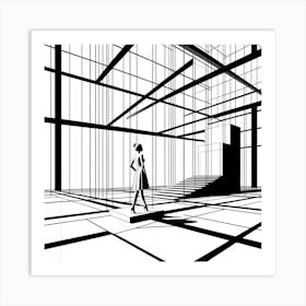 Woman Walking In A Modern Building Art Print