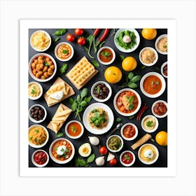 Variety Of Food On A Black Background Art Print