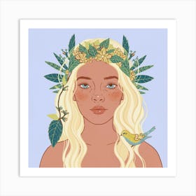 Illustration Of A Girl With A Flower Crown Art Print