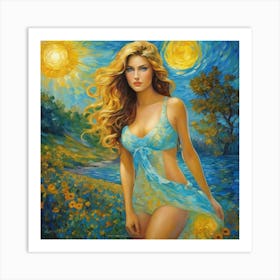 Girl In The Blue Dress gfd Art Print