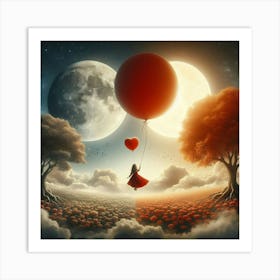 Moon And A Girl Art Print