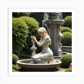 93 Garden Statuette Of A Low Kneeling Blonde Woman With Clasped Hands Praying At The Feet Of A Statuet Art Print