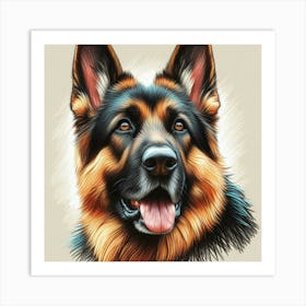 German Shepherd Dog drawn in crayon Art Print