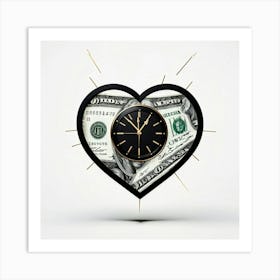 Clock Heart Hybrid Nestled Within Dollar Sign Embodying The Fusion Of Time Money And Love Minima Art Print