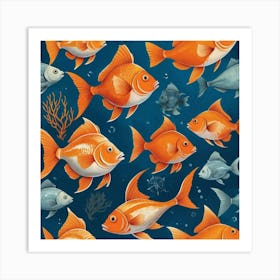 Default Fish Shaul Nautical Orange Art 1 Art Print