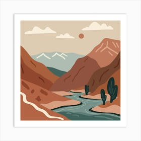 Mountains River Landscape Art Print