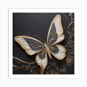 Butterfly On Black Background Art Print