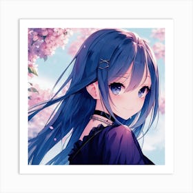 Anime Girl With Blue Hair Art Print