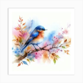 Blue Bird Watercolor Painting Art Print