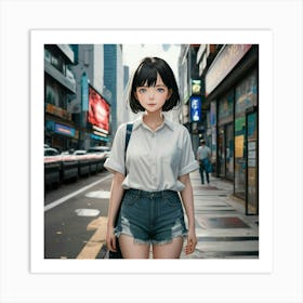 Girl In Shorts Art Print