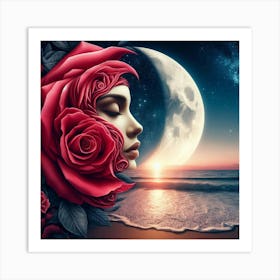 Moon And Roses 1 Art Print