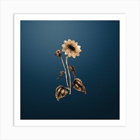 Gold Botanical Trumpet Stalked Sunflower on Dusk Blue n.3526 Art Print
