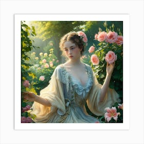 Garden Serenity Émile Vernon S Watercolor Portrait Of Blooming Roses And Lilies (1) Art Print