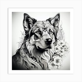 German Shepherd Tattoo Art Print