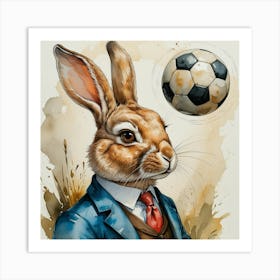 Rabbit With A Soccer Ball Art Print