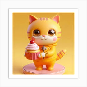 Cat With Cupcake Art Print