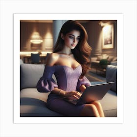 Beautiful Woman Using Laptop 11 Art Print