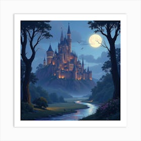 Elven City In A Glowing Twilight, Watercolor 1 Art Print