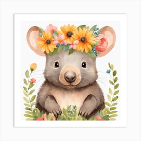 Floral Baby Wombat Nursery Illustration (2) Art Print