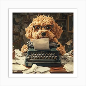 Funny Dog Writer Vintage Art Background 12 Art Print