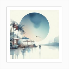 Girl Walking By The Water Art Print