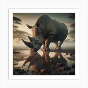 Rhino Watering Art Print