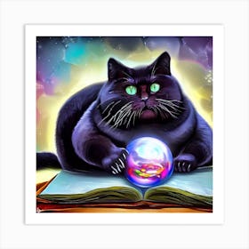 Black Cat With Crystal Ball 4 Art Print