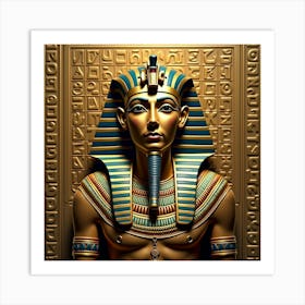 Ancient Egyptian Pharaoh Surrounded By Hieroglyphs And Golden Artifacts 1 Art Print