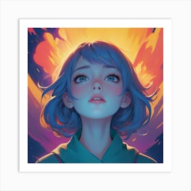 Anime Girl With Blue Hair 7 Art Print