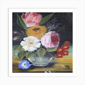 Flowers In A Vase By Antonio Valencia Art Print