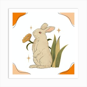 Rabbit With Flower Art Print