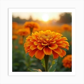 Bright Watercolor Marigolds Glowing In The Afternoon Sun Art Print